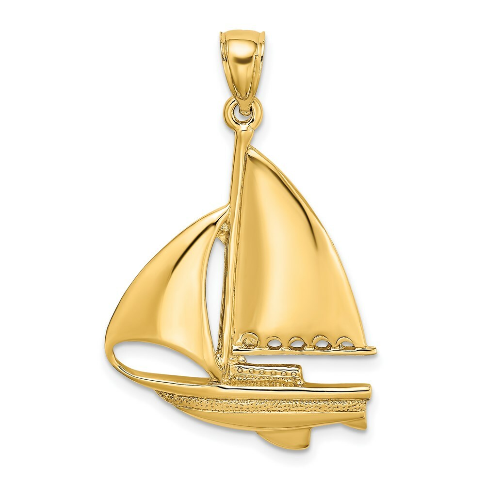 14K Yellow Gold Polished Sailboat Charm Pendant
