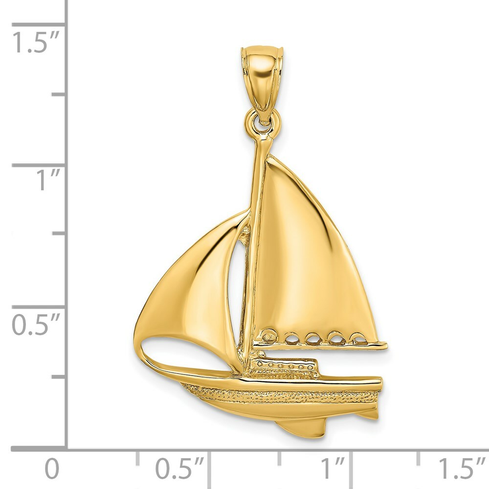14K Yellow Gold Polished Sailboat Charm Pendant