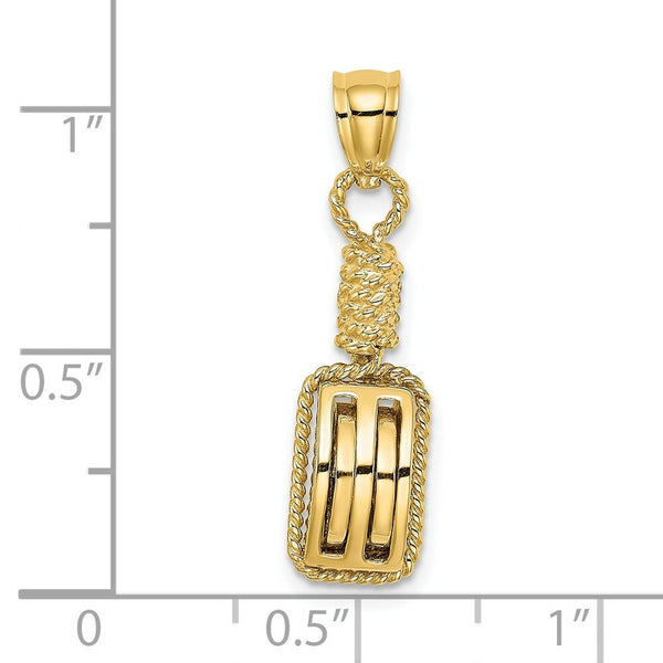 14K Yellow Gold Block Mariners Pulley Charm Pendant