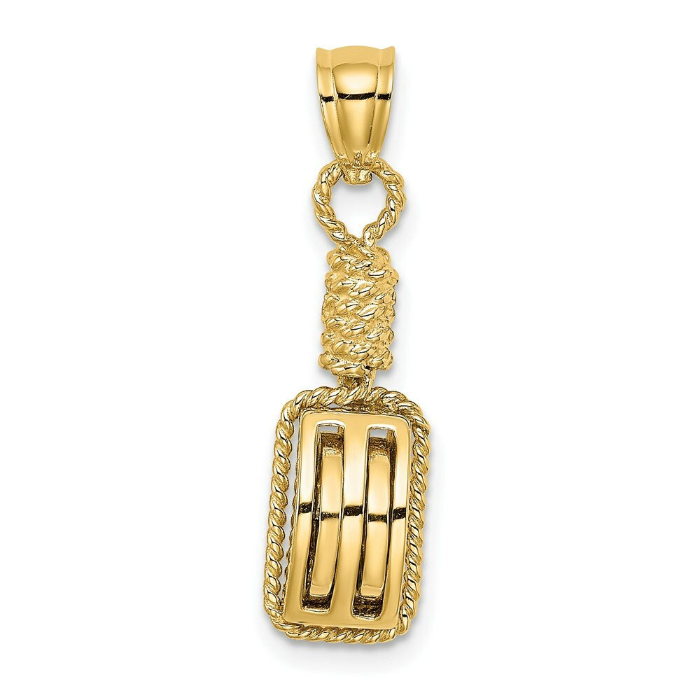 14K Yellow Gold Block Mariners Pulley Charm Pendant
