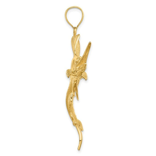 14K Yellow Gold 3-D Polished Textured Sailfish Charm Pendant