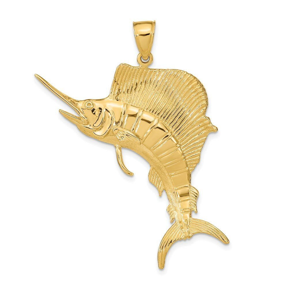 14K Yellow Gold 3-D Polished Textured Sailfish Charm Pendant