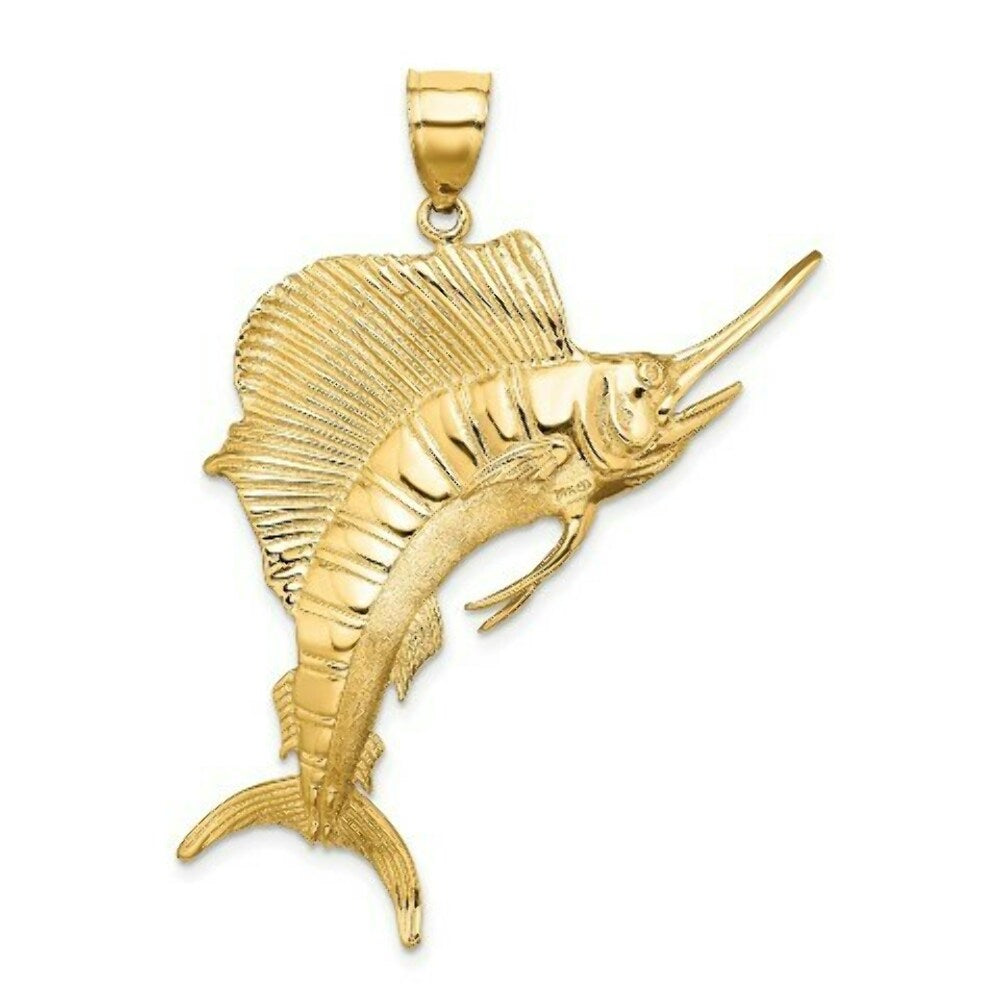 14K Yellow Gold 3-D Polished Textured Sailfish Charm Pendant