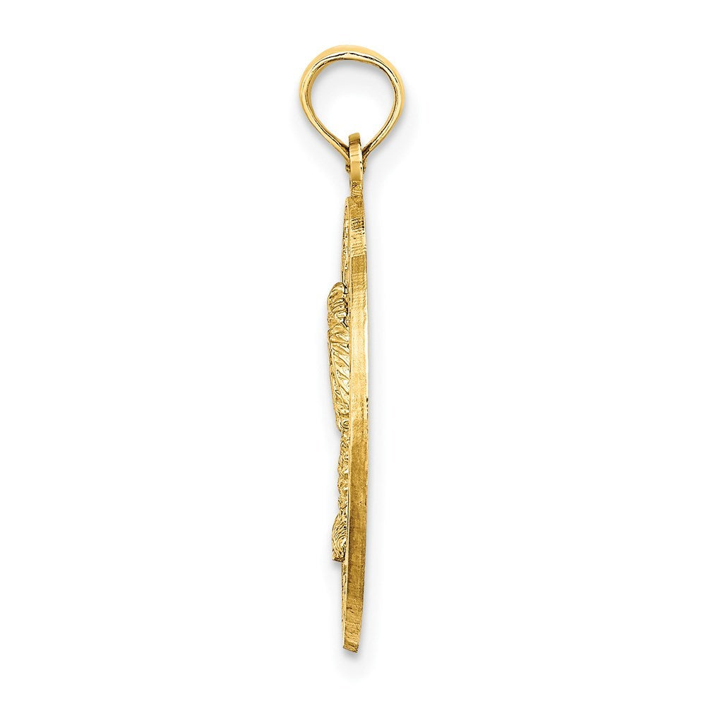 14K Yellow Gold MYRTLE BEACH On Round Frame With Palm Tree Charm Pendant