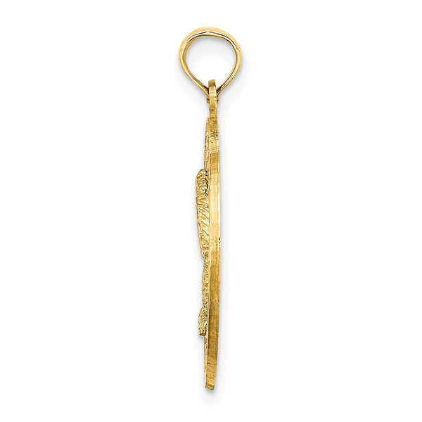 14K Yellow Gold MYRTLE BEACH On Round Frame With Palm Tree Charm Pendant