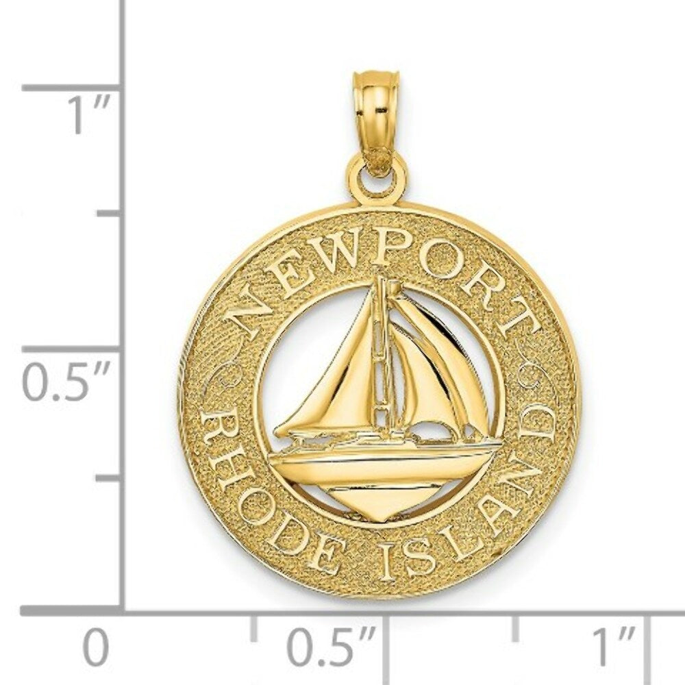 14K Yellow Gold NEWPORT RHODE ISLAND With Sailboat Charm Pendant