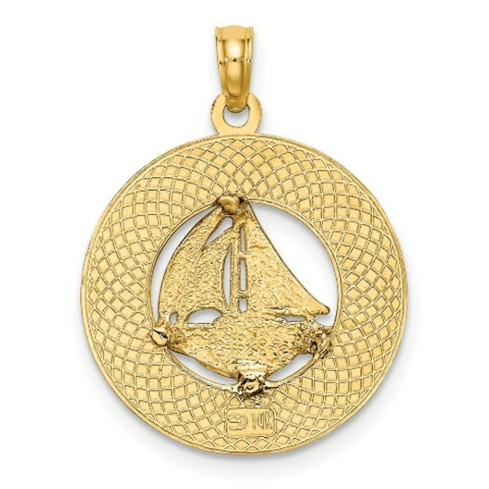 14K Yellow Gold NEWPORT RHODE ISLAND With Sailboat Charm Pendant