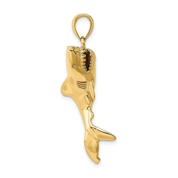 14K Yellow Gold 3-D Polished Shark Charm Pendant