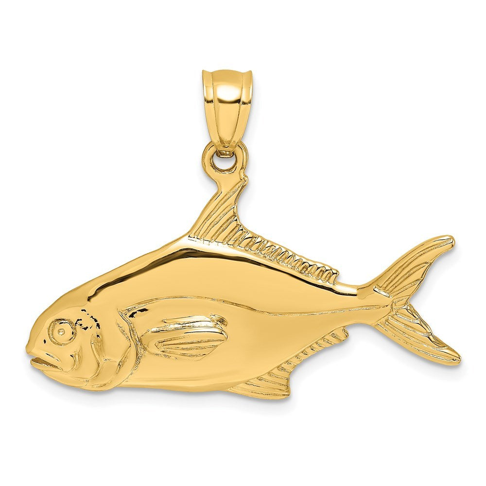 14K Yellow Gold 3-D Polished Pompano Fish Charm Pendant