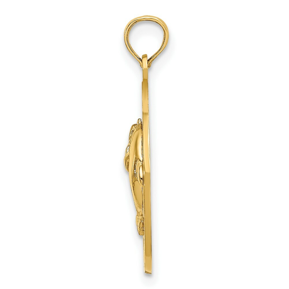 14K Yellow Gold KENNEBUNKPORT, ME Round Frame With Dolphins Charm Pendant