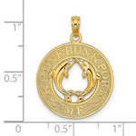 Load image into Gallery viewer, 14K Yellow Gold KENNEBUNKPORT, ME Round Frame With Dolphins Charm Pendant
