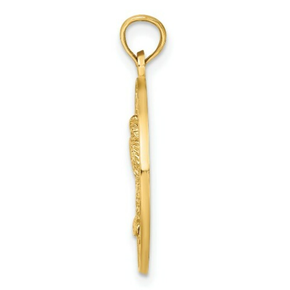 14K Yellow Gold CHARLESTON Round Frame With Palm Tree Charm Pendant