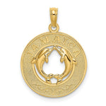 Load image into Gallery viewer, 14K Yellow Gold JAMAICA On Round Frame With Dolphins Charm Pendant
