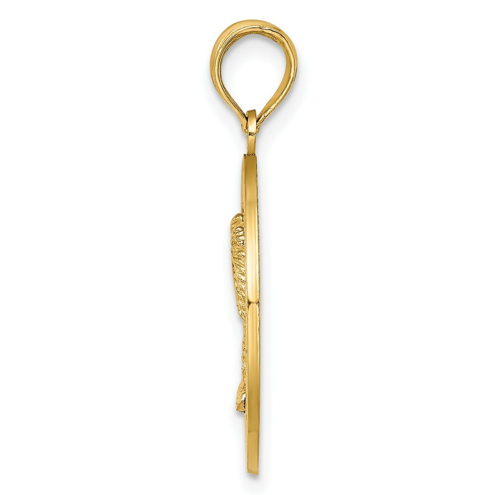 14K Yellow Gold SAINT AUGUSTINE On Round Frame With Palm Tree Charm Pendant