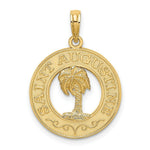 Load image into Gallery viewer, 14K Yellow Gold SAINT AUGUSTINE On Round Frame With Palm Tree Charm Pendant
