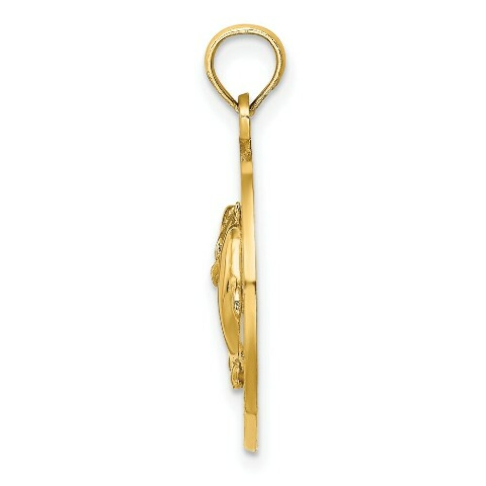 14K Yellow Gold CANCUN On Round Frame With Dolphin Charm Pendant