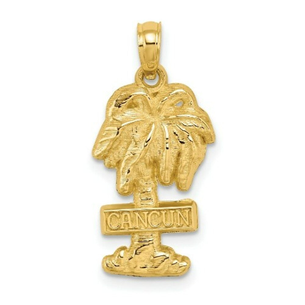 14K Yellow Gold 2-D CANCUN ON PALM TREE Charm Pendant