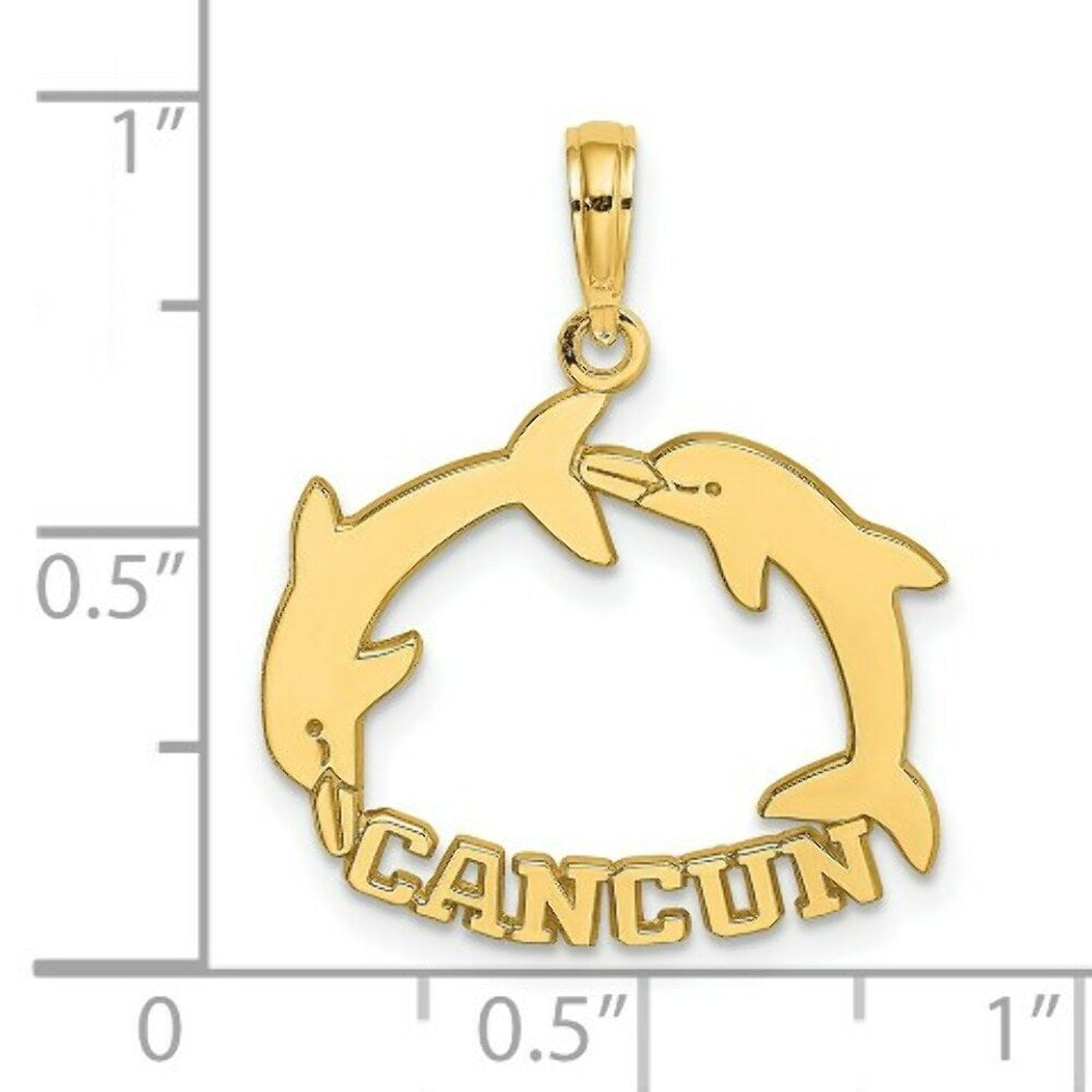 14K Yellow Gold CANCUN With Double Jumping Dolphin Charm Pendant