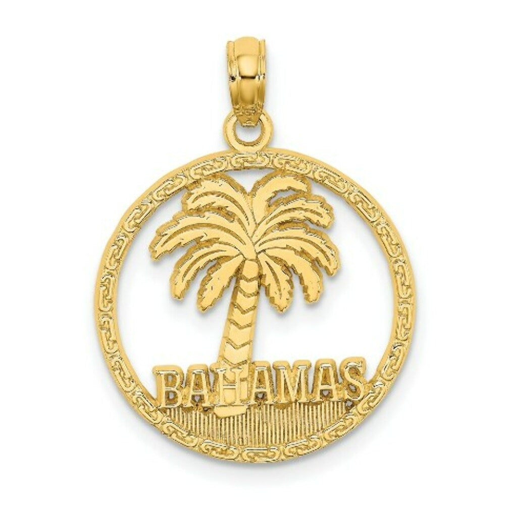 14K Yellow Gold Bahamas Palm Tree Round Frame Charm Pendant