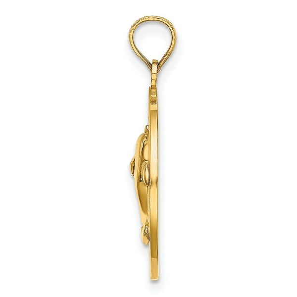 14K Yellow Gold BONAIRE On Round Frame With Dolphins Charm Pendant