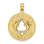 Load image into Gallery viewer, 14K Yellow Gold BONAIRE On Round Frame With Dolphins Charm Pendant
