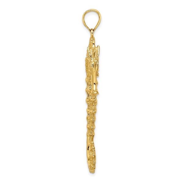 14K Yellow Gold Textured 3-D SeaHorse Charm Pendant