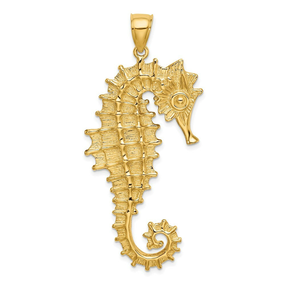 14K Yellow Gold Textured 3-D SeaHorse Charm Pendant