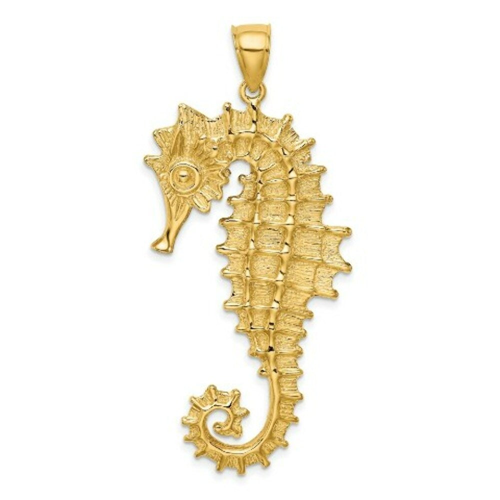 14K Yellow Gold Textured 3-D SeaHorse Charm Pendant
