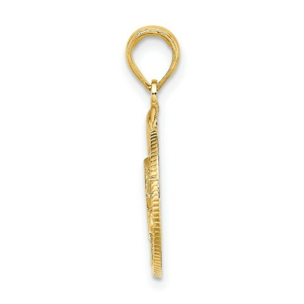 14K Yellow Gold Nassau Bahamas Disk Dolphin Charm Pendant