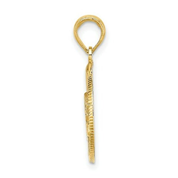 14K Yellow Gold Nassau Bahamas Disk Dolphin Charm Pendant