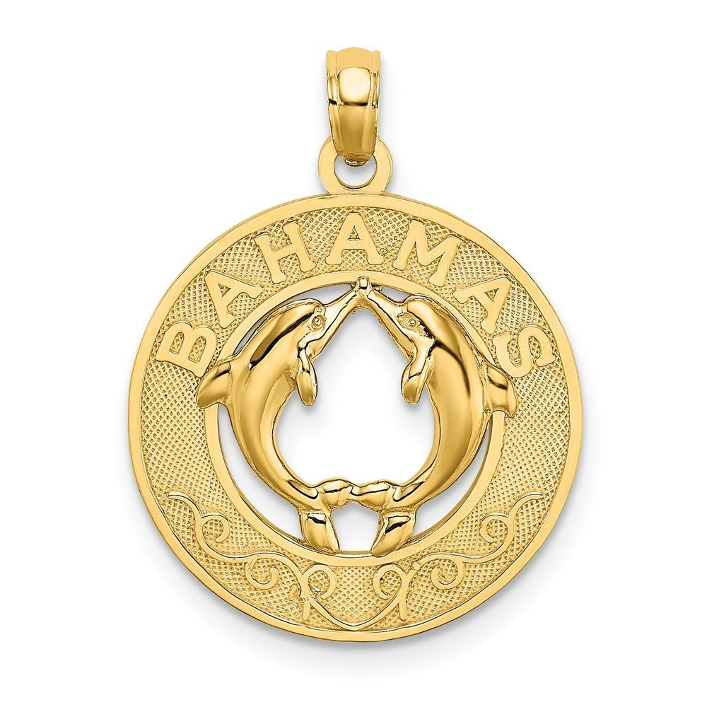 14K Yellow Gold Bahamas Frame Dolphin Charm Pendant