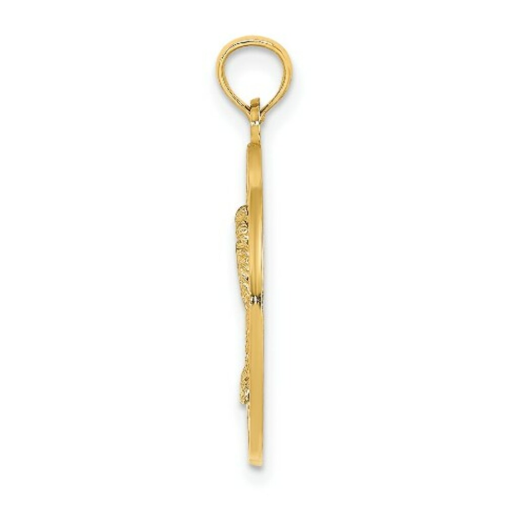 14K Yellow Gold Key West On Round Frame With Palm Tree Charm Pendant