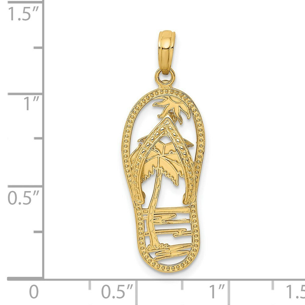 14K Yellow Gold Palm Tree Flip & Flop Charm Pendant