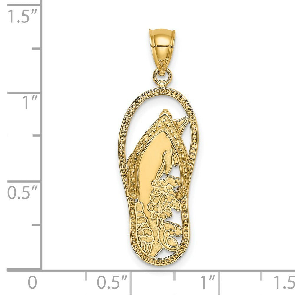 14K Yellow Gold Polished Dolphin Flip-Flop Charm Pendant