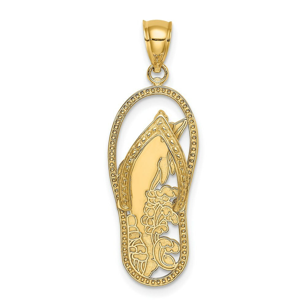 14K Yellow Gold Polished Dolphin Flip-Flop Charm Pendant