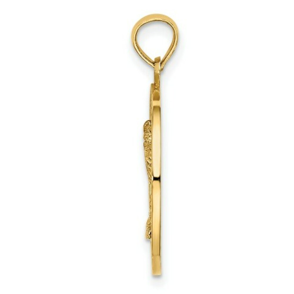 14K Yellow Gold TURKS & CAICOS Round Frame With Palm Tree Charm Pendant