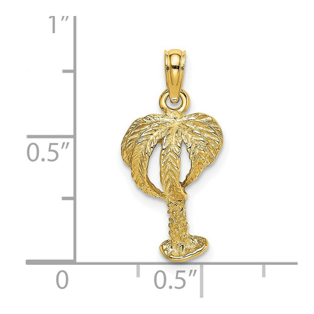 14K Yellow Gold 2-D Textured Palm Tree Charm Pendant