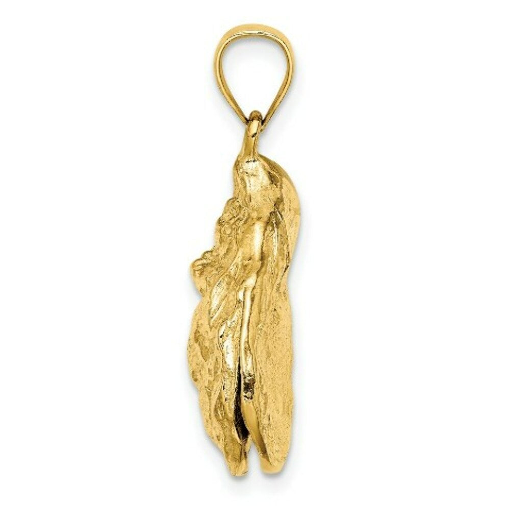 14K Yellow Gold 3-D Textured OYSTER SHELL Charm Pendant
