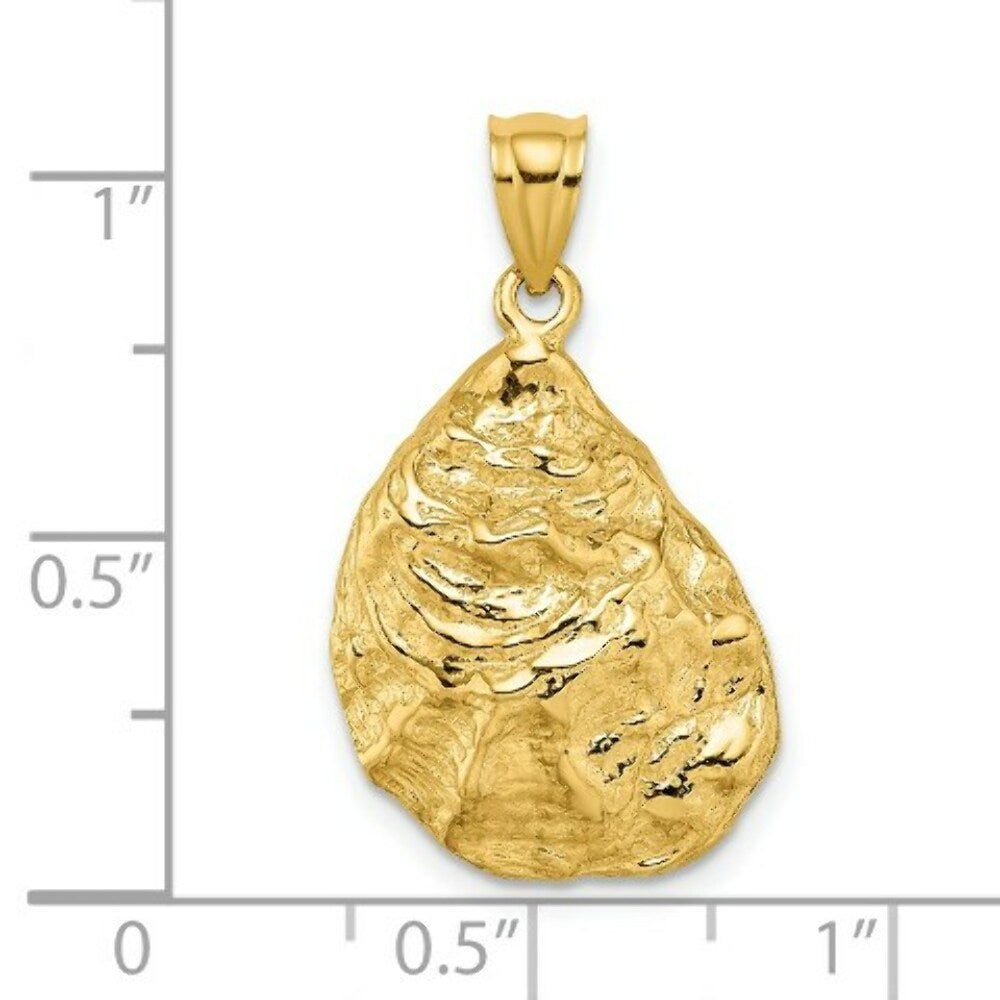 14K Yellow Gold 3-D Textured OYSTER SHELL Charm Pendant