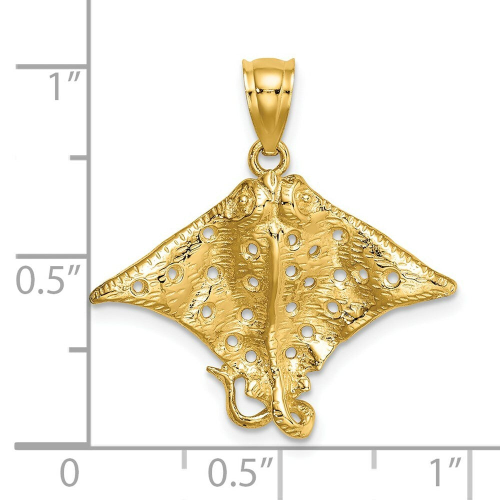 14K Yellow Gold 2-D Spotted Eagle Ray With Holes Charm Pendant