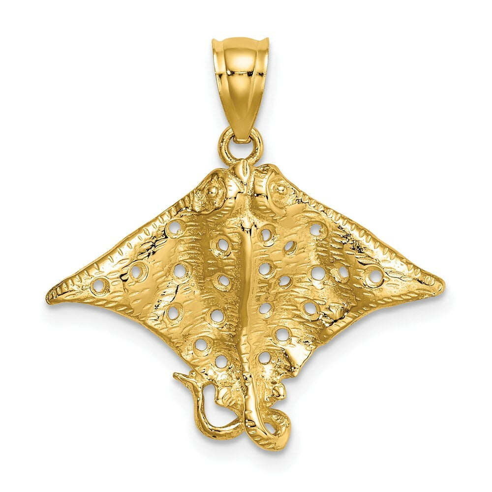 14K Yellow Gold 2-D Spotted Eagle Ray With Holes Charm Pendant
