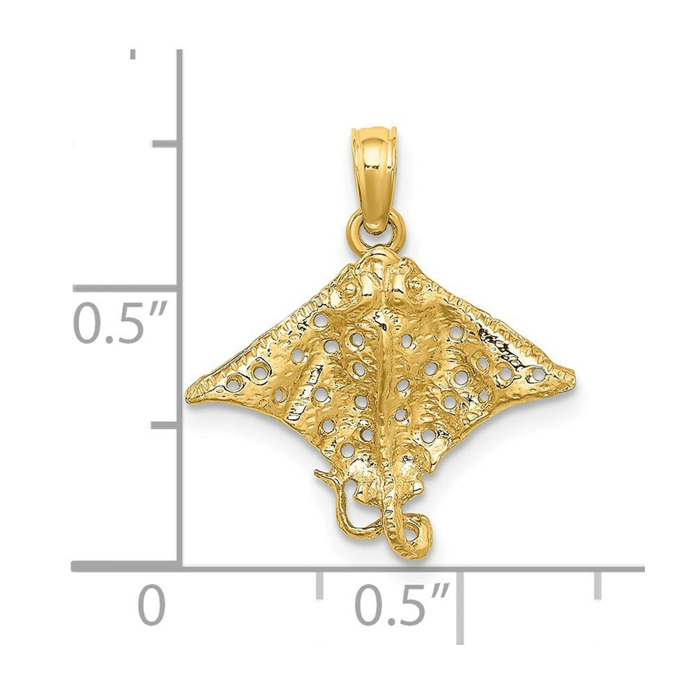14K Yellow Gold 2-D Spotted Eagle Ray With Holes Charm Pendant