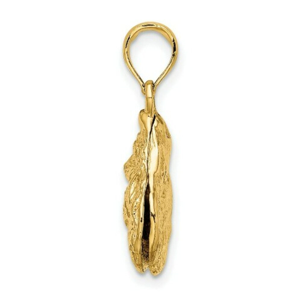 14K Yellow Gold 3-D Textured OYSTER SHELL Charm Pendant
