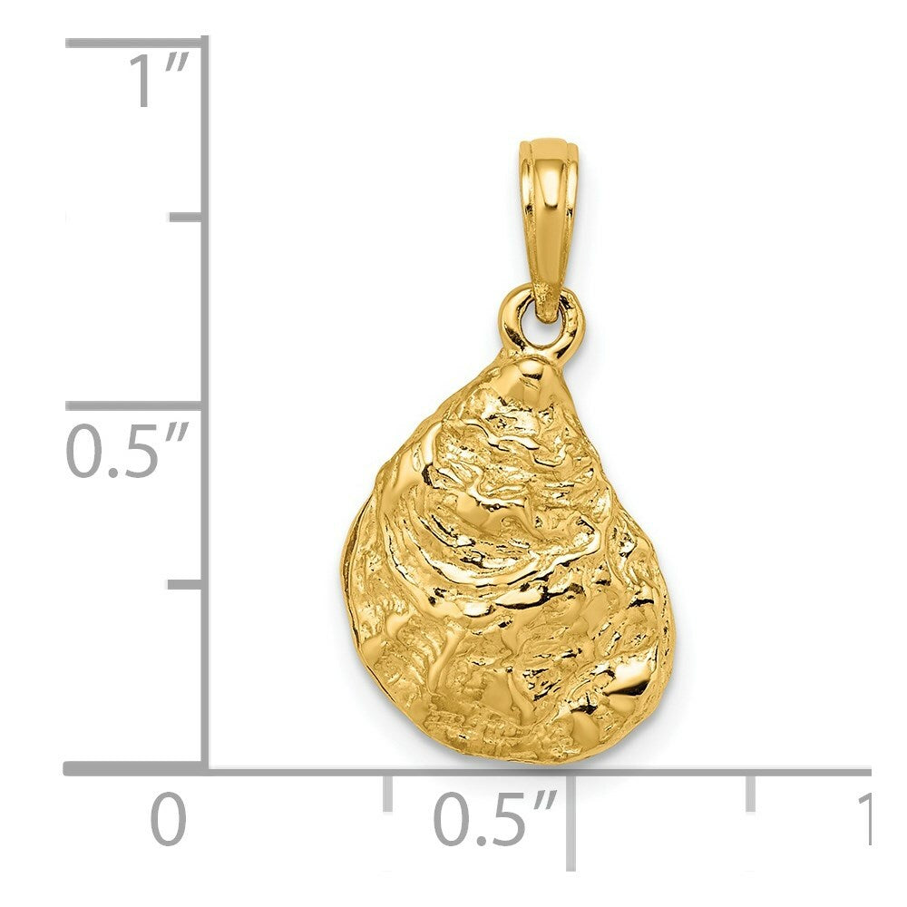 14K Yellow Gold 3-D Textured OYSTER SHELL Charm Pendant
