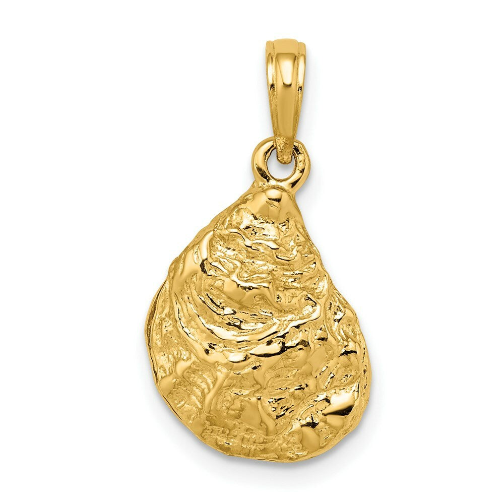 14K Yellow Gold 3-D Textured OYSTER SHELL Charm Pendant