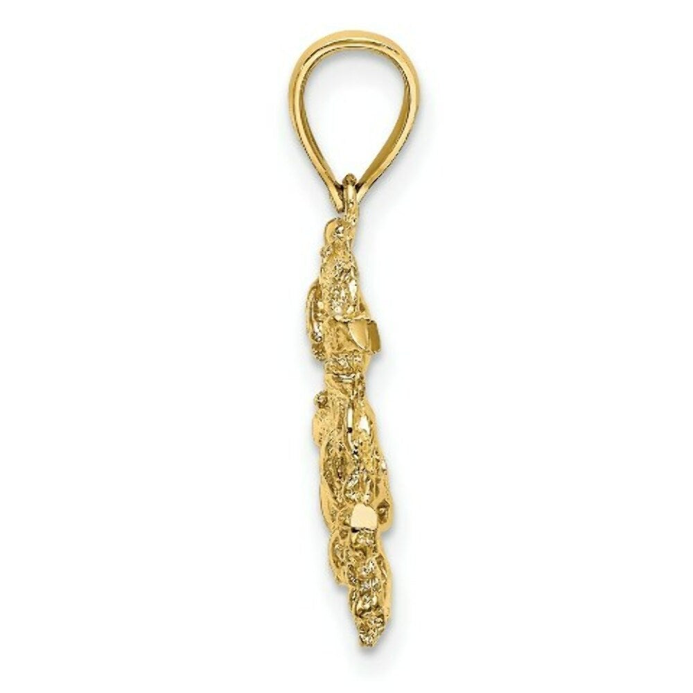 14K Yellow Gold 2-D Textured Crab Charm Pendant