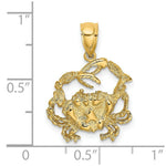 Load image into Gallery viewer, 14K Yellow Gold 2-D Textured Crab Charm Pendant
