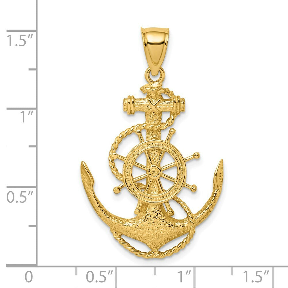 14K Yellow Gold 2-D ANCHOR & WHEEL Charm Pendant