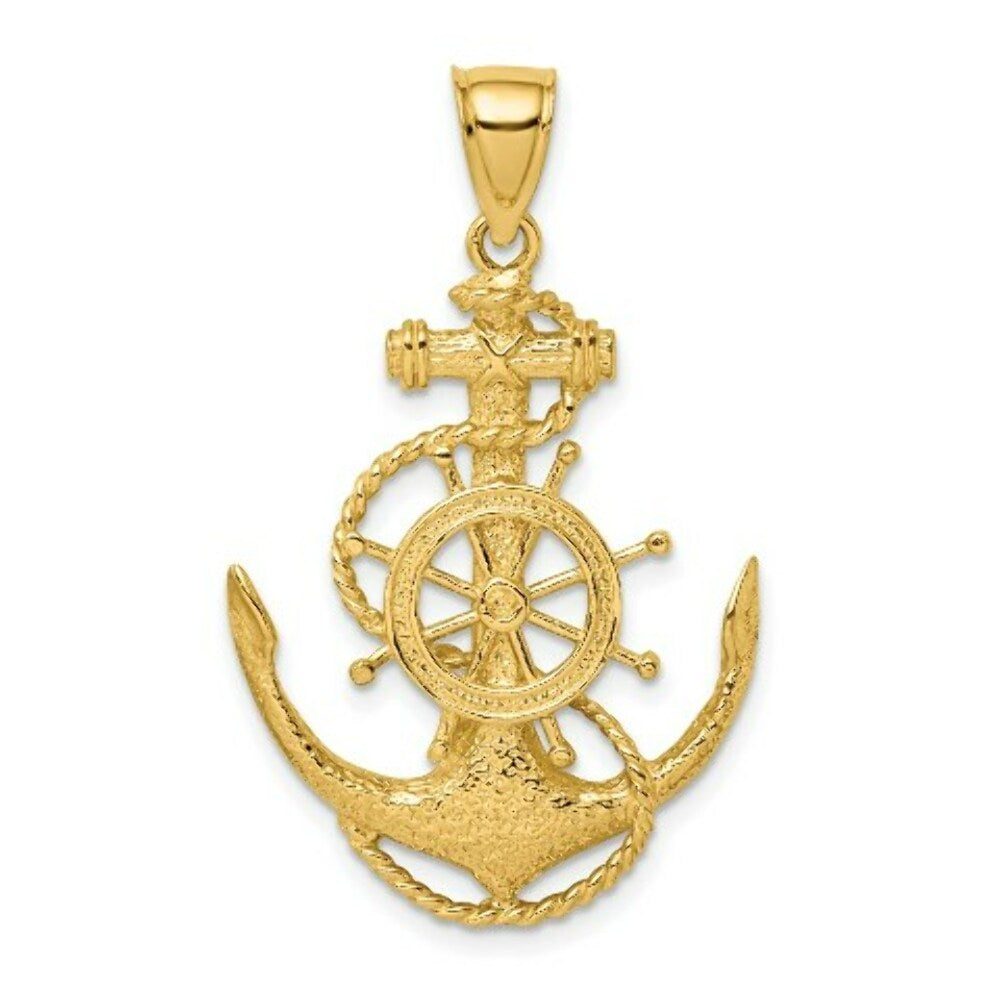 14K Yellow Gold 2-D ANCHOR & WHEEL Charm Pendant