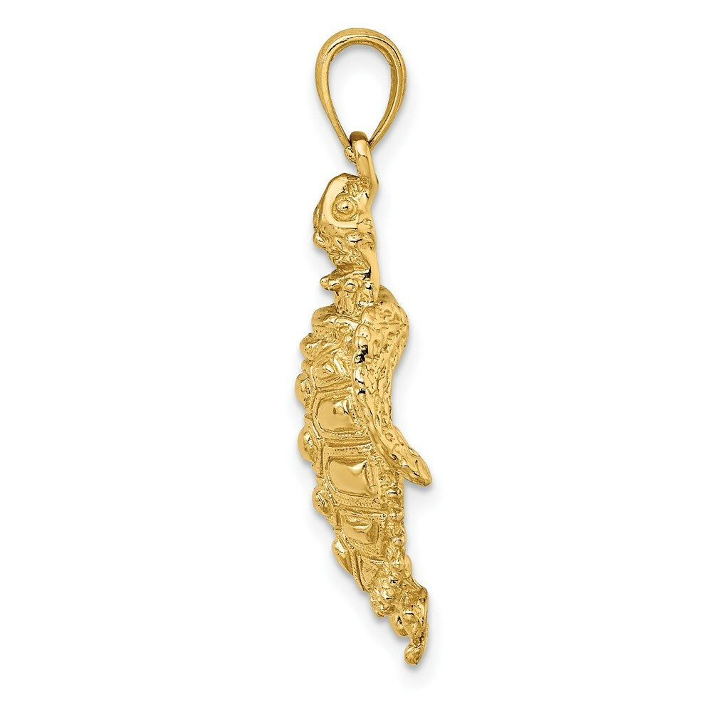 14K Yellow Gold 2-D SEA TURTLE With Spiny Shell Charm Pendant